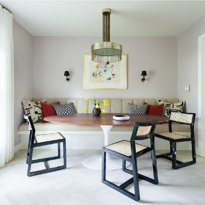 Mesa de Comedor Tulip Oval Madera Base Blanca